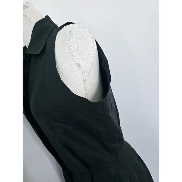 CC Courtenay Black Linen Sleeveless Collard Button Front Midi Vintage Dress 14 L - Picture 8 of 12